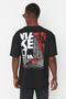 Black Oversize/Wide Cut Short Sleeve Text Printed 100% Cotton T-Shirt Tmnss21Ts1064