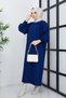 Women's Midnight Blue Hijab Balloon Sleeve Knitwear Dress - 5