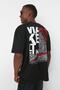 Black Oversize/Wide Cut Short Sleeve Text Printed 100% Cotton T-Shirt Tmnss21Ts1064 - 4