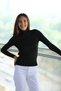 Women's Half Turtleneck Front Stripe Detail Black Color Knitwear Blouse - 2