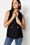 Black Regular Fit Belted Woven Vest TWOAW23YE00021