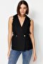 Black Regular Fit Belted Woven Vest TWOAW23YE00021 - 2