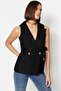 Black Regular Fit Belted Woven Vest TWOAW23YE00021 - 3