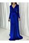Velvet Fabric Double Breasted Neckline Slit Long Sleeve Evening Dress and Graduation Dress 581949 725 - 5