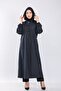 Plus Size Full Length Button Detailed Waterproof Bondit Hooded Trench - Navy Blue - 5