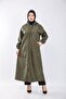 Large Size Full Length Button Detailed Waterproof Bondit Hooded Trench - Khaki