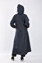 Plus Size Full Length Button Detailed Waterproof Bondit Hooded Trench - Navy Blue - 6