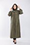Large Size Full Length Button Detailed Waterproof Bondit Hooded Trench - Khaki - 5