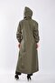 Large Size Full Length Button Detailed Waterproof Bondit Hooded Trench - Khaki - 6