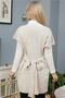 Women's Beige Belted V-Neck Slit Long Knitwear Sweater - 3