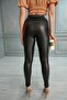 Thermal Push Up Women's Leather Leggings with Waist Detail and Thick Fur Inside - 8