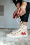 Women's Beige Linen Heart Printed High Top Sneakers