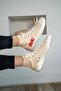Women's Beige Linen Heart Printed High Top Sneakers - 3