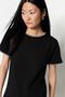 Siyah %100 Pamuk Kontrast Dikiş Detaylı Basic Bisiklet Yaka Örme T-Shirt TWOSS19AD0085 - 2
