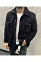 Men's Black Button Detailed Pocket Plush Jacket Small