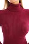 Women's Claret Red Corded Knitwear Turtleneck Sweater 100% Cotton Knitwear - 4