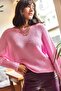 Women's Candy Pink Sleeve Detailed Honeycomb Knit Sweater - 5