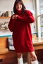 Women's Burgundy Turtleneck Soft Textured Knitwear Tunic Dress - 3