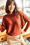 Woman's Oversize Knitwear Sweatshirt with Tile Curved Bat - 4