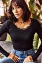 Women's Black Pool Neck Lace Lycra Blouse