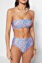 Leopar Desenli Straplez Kaplı Hipster Yüksek Bel Bikini Takımı TBESS22BT0018 - 4