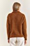 Women's Brown Zippered Turtleneck Oversize Knitwear Sweater 20223202 - 3