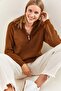Women's Brown Zippered Turtleneck Oversize Knitwear Sweater 20223202 - 5