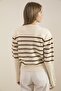 Women's White Brown Cufflink Striped Knitwear Sweater 20223251 - 2