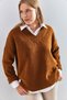 Women's Brown V-Neck Knitwear Sweater 20223264 - 7