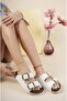 Women's White Double Buckle Slippers - 3