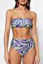 Leopar Desenli Straplez Kaplı Hipster Yüksek Bel Bikini Takımı TBESS22BT0018 - 4