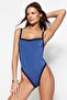 Blue Square Collar Color Block High Leg Swimsuit TBESS23MA00048 - 2