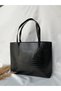 Women's Crocodile Black Briefcase School Business Bag Shoulder Bag Large Wide Daily Useful Bag Stylish Bag - 5