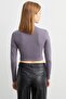 Women's Gray Half Turtleneck Crop Blouse - 3