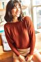 Woman's Oversize Knitwear Sweatshirt with Tile Curved Bat - 2
