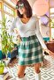Women's Striped Emerald Green Mini Skirt with Elastic Waist