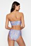 Leopar Desenli Straplez Kaplı Hipster Yüksek Bel Bikini Takımı TBESS22BT0018 - 5