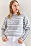 Women's Gray White Cufflink Striped Knitwear Sweater 20223251 - 2