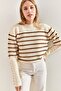 Women's White Brown Cufflink Striped Knitwear Sweater 20223251 - 8