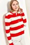 Women's White Red Metal Buttoned Thick Striped Knitwear Cardigan 20223260 - 3