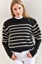 Women's Black Beige Cufflink Striped Knitwear Sweater 20223251 - 4