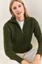 Women's Khaki Zippered Turtleneck Oversize Knitwear Sweater 20223202