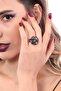 Women's Anthracite Lacquer Plated Adjustable Wildflower Ring - 2