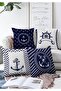 4-Piece Dark Blue White Anchor Design Decorative Raschel Knitted Pillow Throw Pillow Cover Set 55x55cm