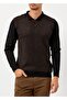 Men's Polo Collar Pocket Detailed Wool Sweater 3000 Black