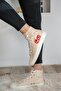 Women's Beige Linen Heart Printed High Top Sneakers - 4