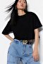 Siyah Relaxed/Rahat Kalıp %100 Kalın Pamuklu Crop Örme T-Shirt TWOSS23TS00038