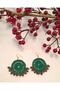 Hand Knitted Glittered Green Earrings Dangle Christmas Earrings Red Green Beaded