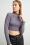 Women's Gray Half Turtleneck Crop Blouse