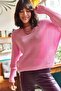 Women's Candy Pink Sleeve Detailed Honeycomb Knit Sweater - 3